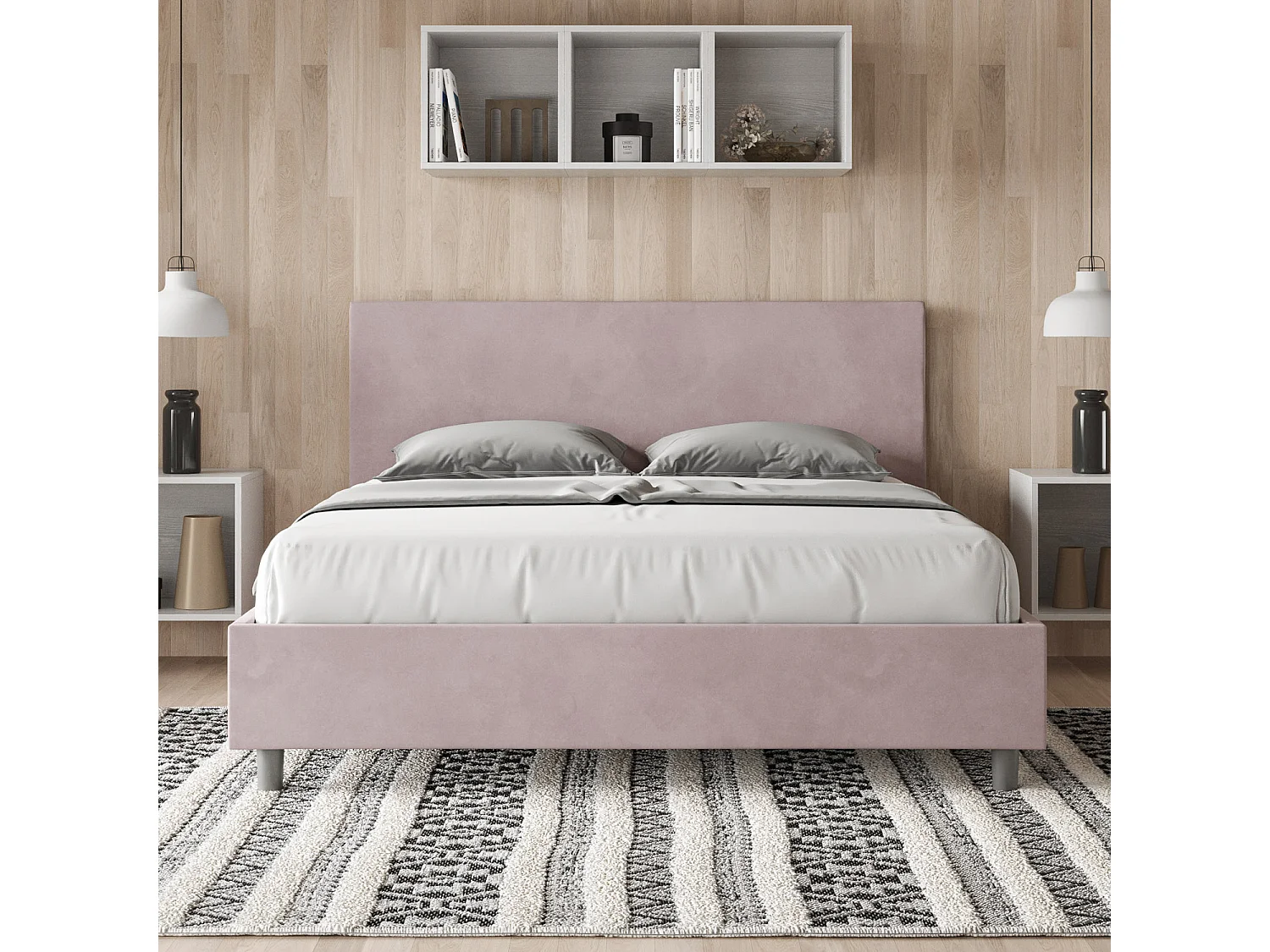 Lit avec sommier rembourré 160x190 microfibre lilas Adele