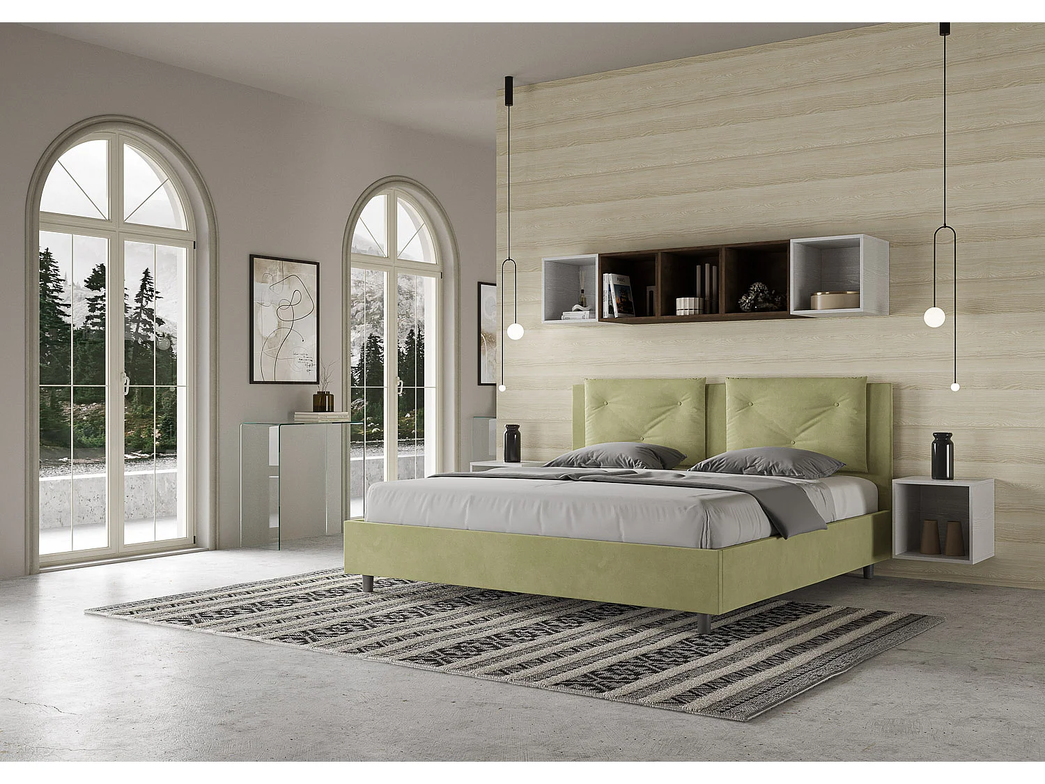 Lit sans sommier rembourré 180x210 microfibre vert Appia
