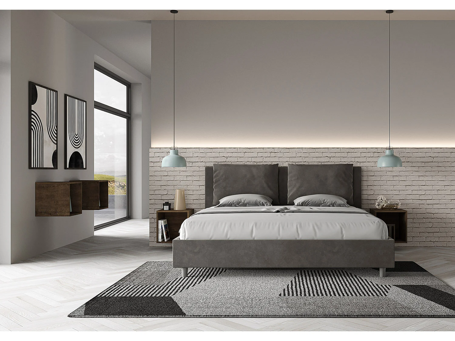 Letto senza rete imbottito 180x190 microfibra grigio Antea