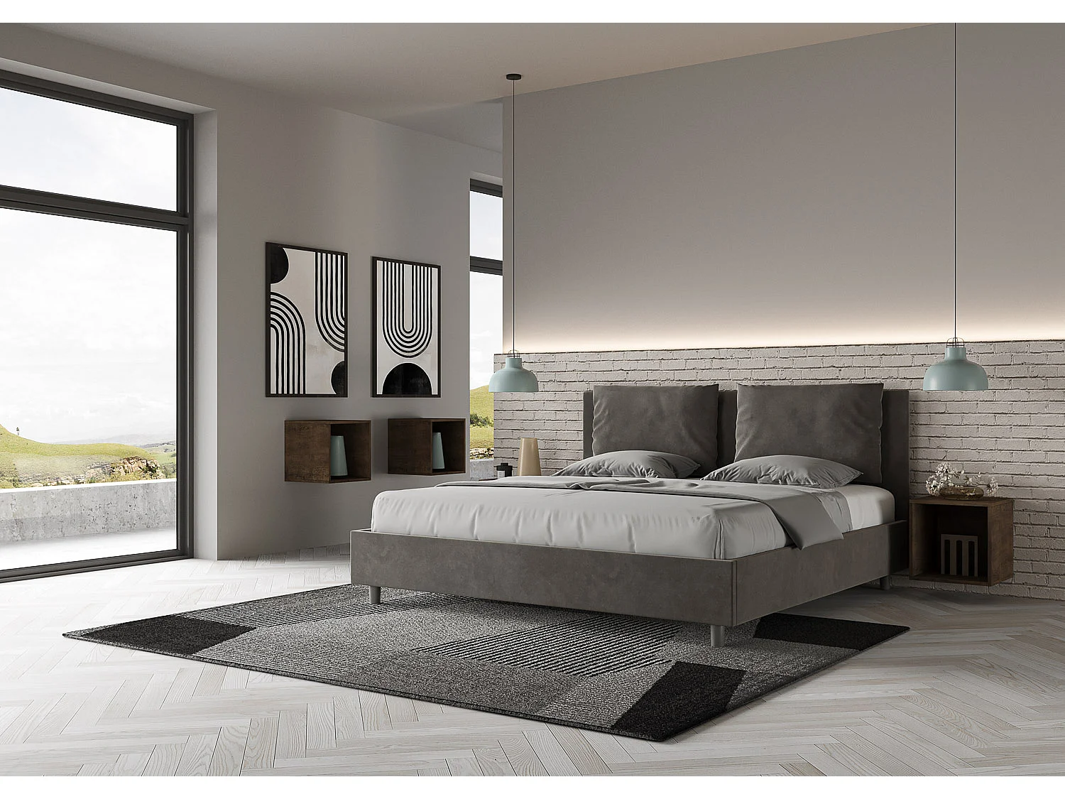 Letto senza rete imbottito 180x190 microfibra grigio Antea