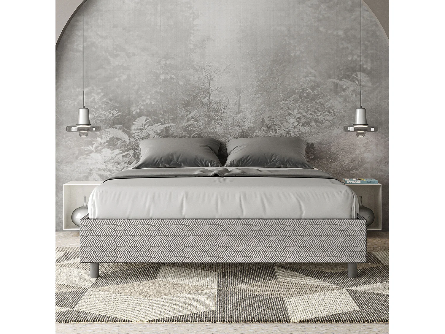 Lit sans sommier rembourré 160x200 tissu Aragona 1 blanc Azelia