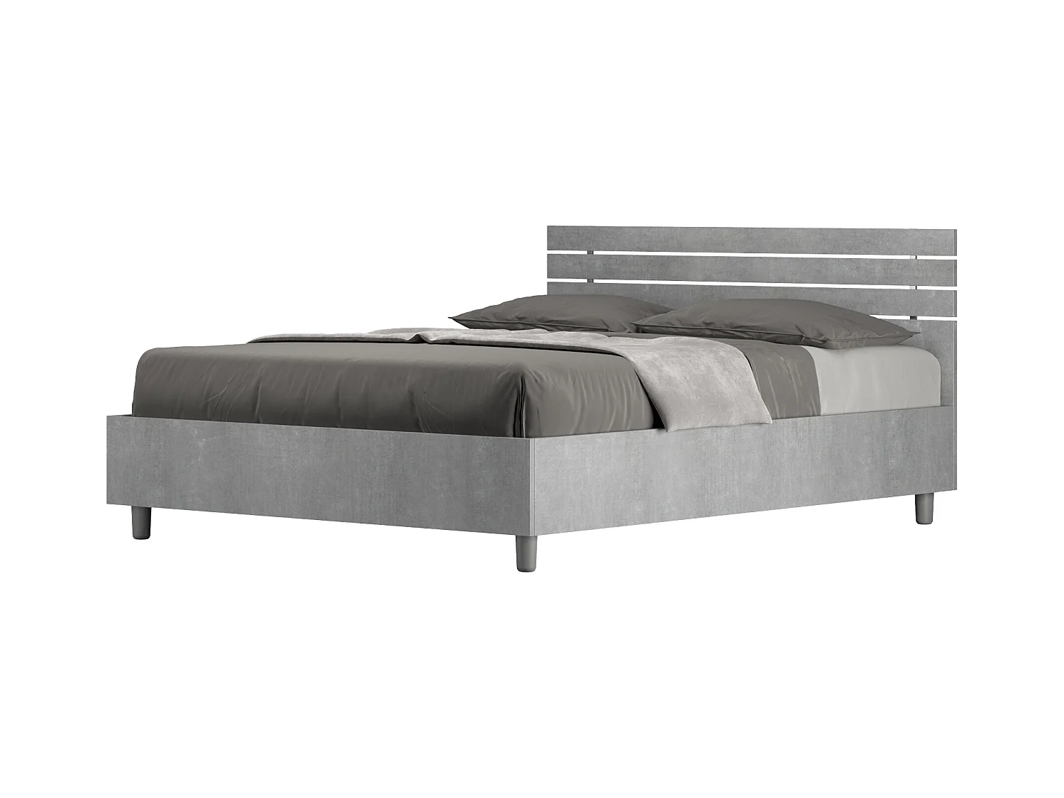 Lit double sans sommier 140x200 tête de lit droite avec des lames gris béton Ankel