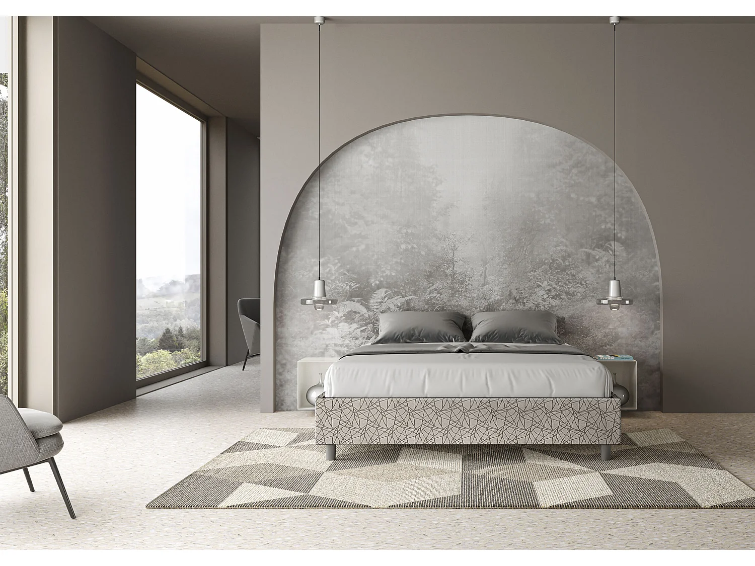 Cama de casal queen size sem estrado estofada sem cabeceira 160x200 tecido Era 02 cinza Azelia