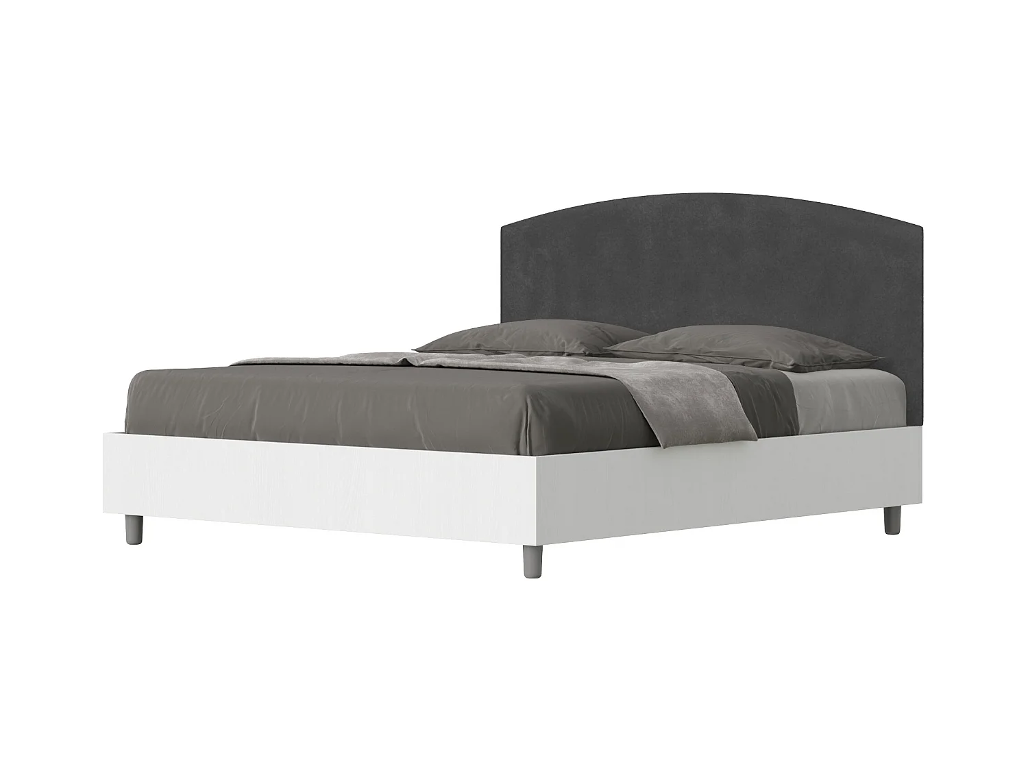 Lit sans sommier 160x200 structure frêne blanc tête de lit microfibre gris Antilia