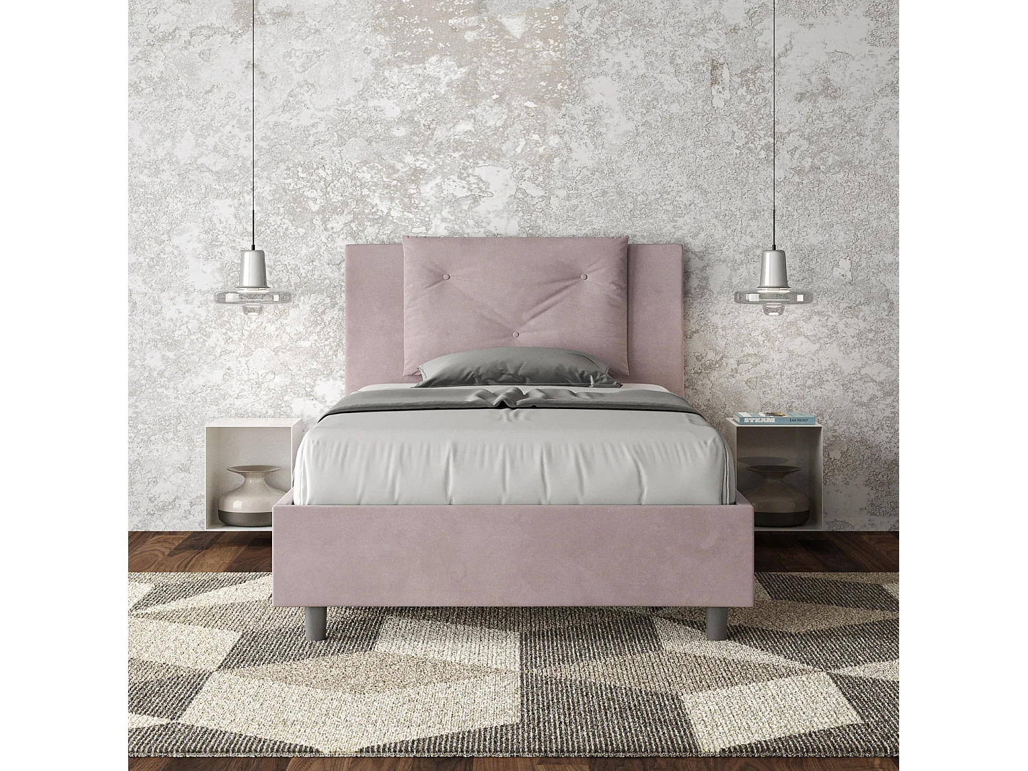 Cama de una plaza y medio con somier acolchada 120x210 microfibra lila Appia
