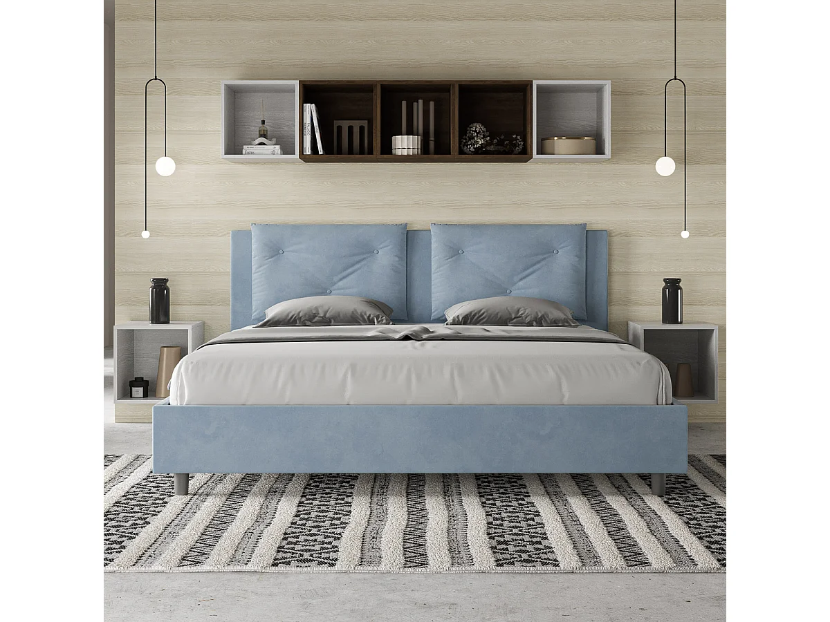 Gepolstertes Bett ohne Lattenrost 180x210 mit Mikrofaserbezug Himmelblau Appia