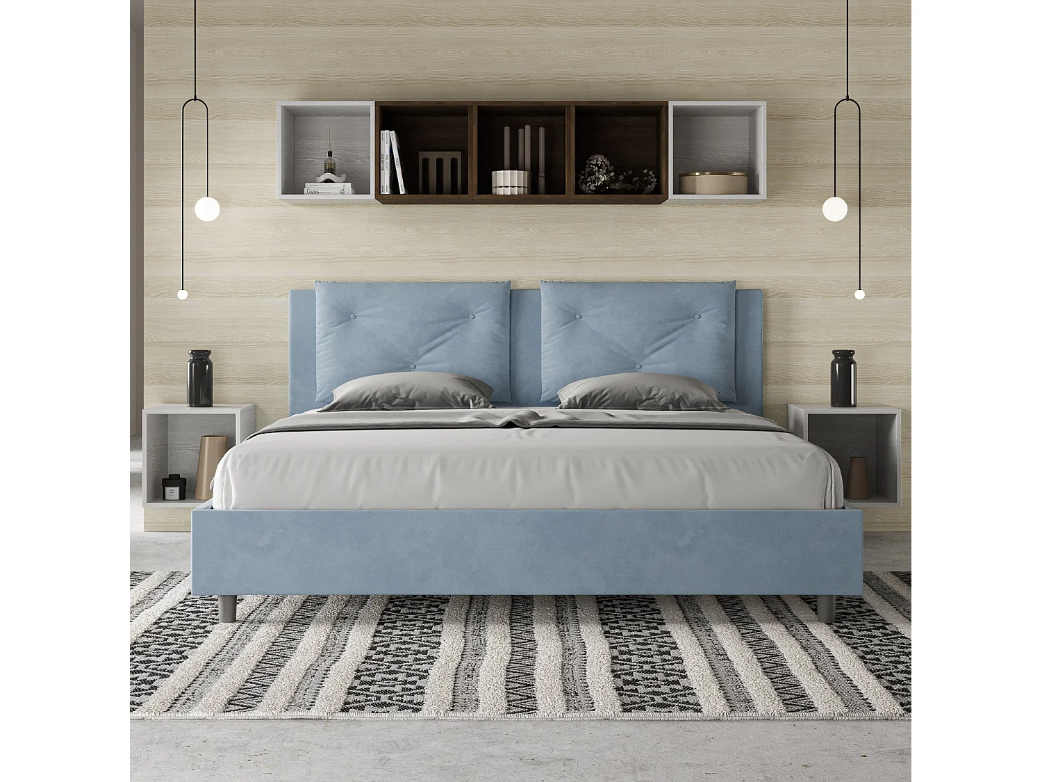 Lit sans sommier rembourré 180x210 microfibre bleu clair Appia