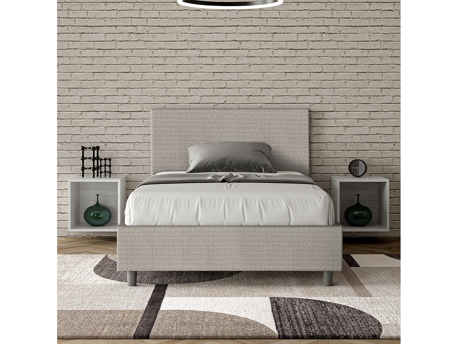 Cama de una plaza y medio con somier acolchada 120x200 tejido Labirinto 1 blanco Adele