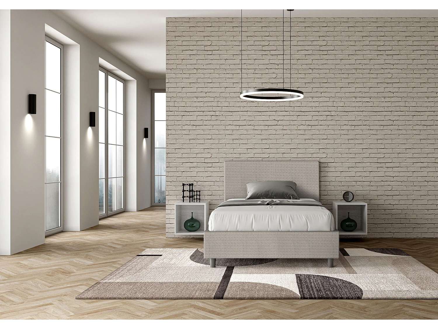 Cama de una plaza y medio con somier acolchada 120x200 tejido Labirinto 1 blanco Adele