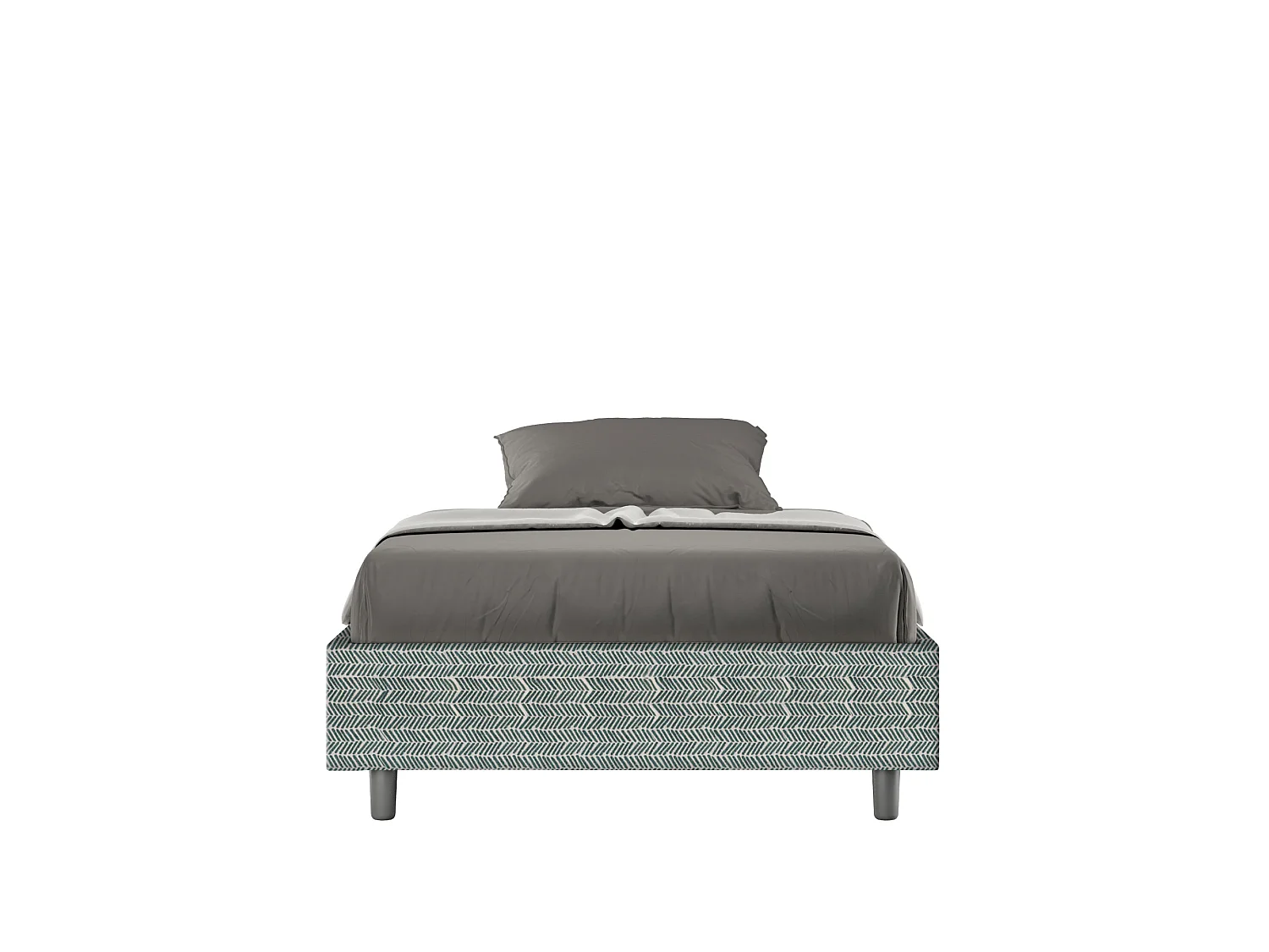 Cadre de lit 1 place et demi sans sommier rembourré 120x190 tissu Aragona 7 bleu clair Azelia