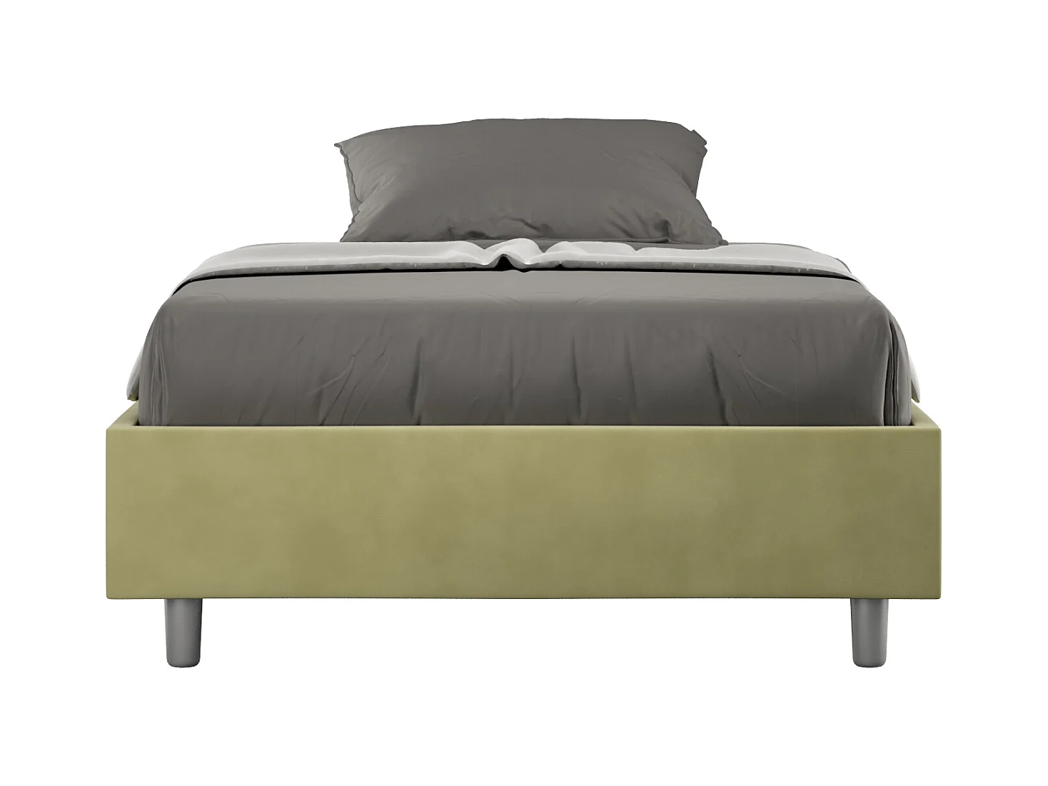Cadre de lit 1 place et demi avec sommier rembourré 120x190 microfibre vert Azelia