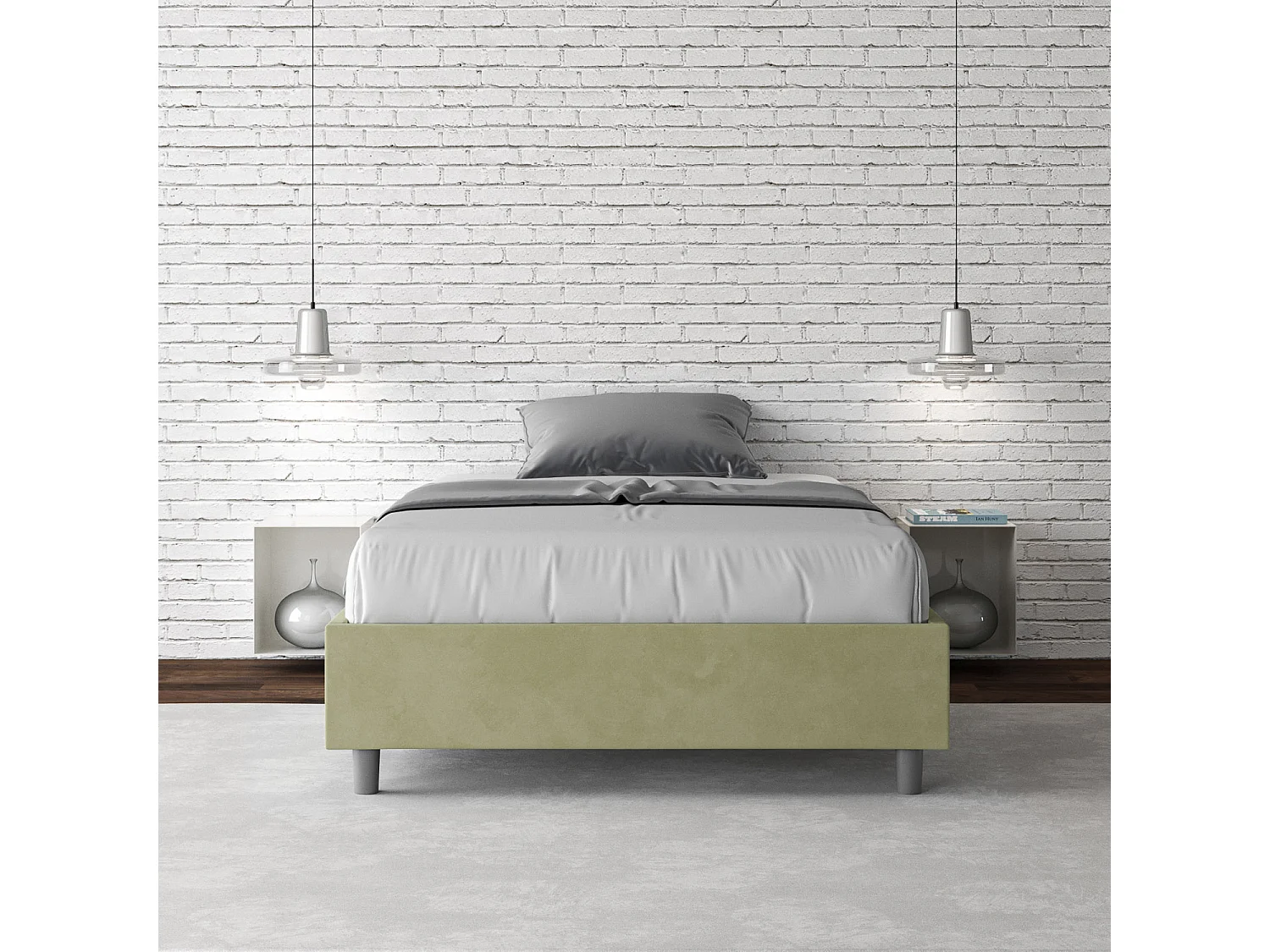 Cadre de lit 1 place et demi avec sommier rembourré 120x190 microfibre vert Azelia