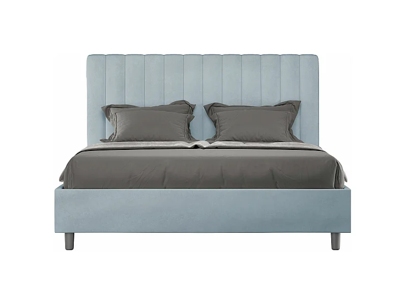 Lit double avec sommier rembourré 140x210 microfibre bleu clair Agueda