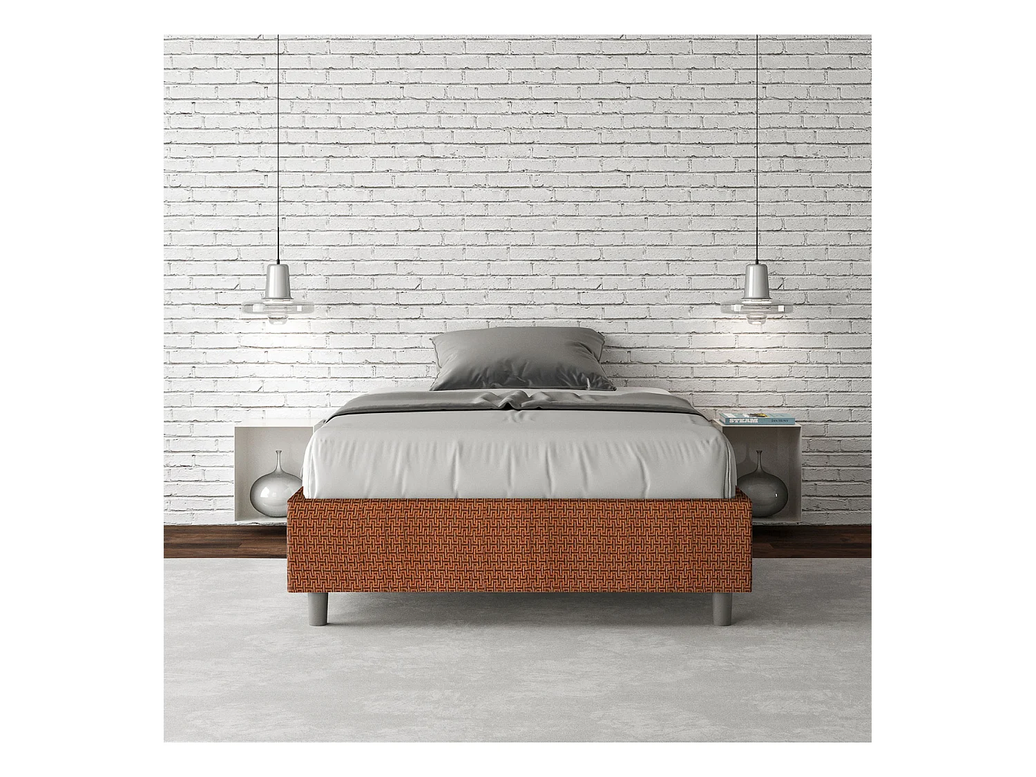 Sommier-Bett ohne gepolsterte Basis 120x190 Labirinto 04 orangefarbener Azelia-Stoff