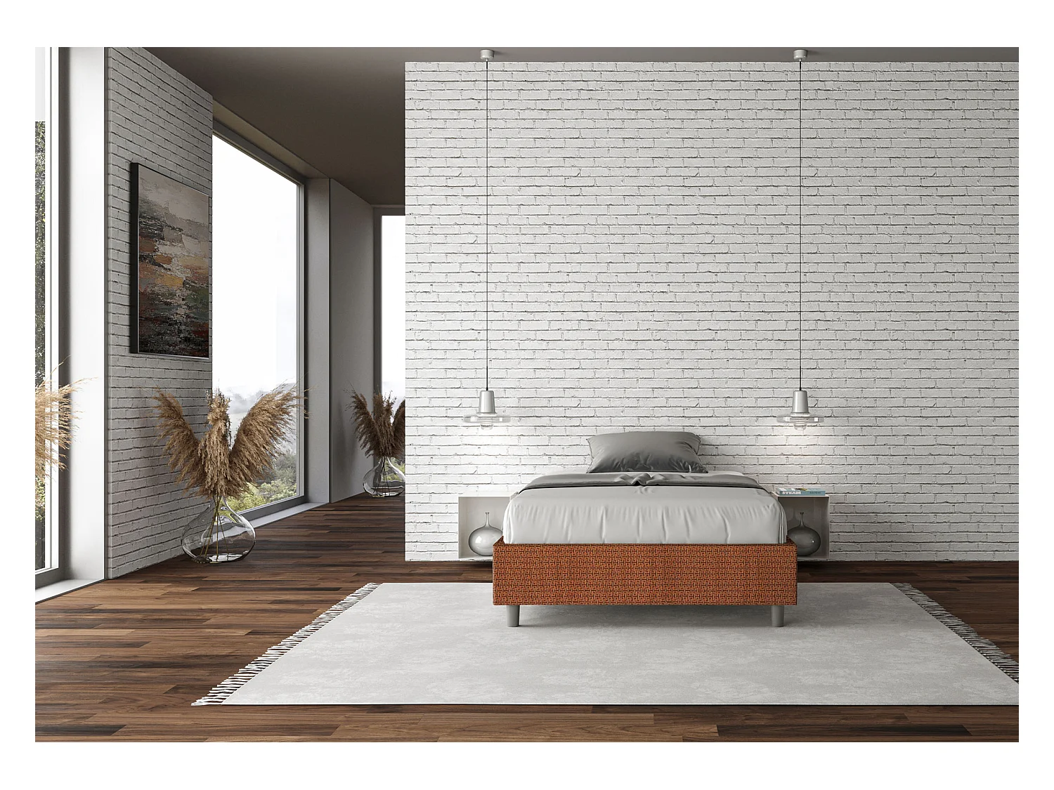 Sommier-Bett ohne gepolsterte Basis 120x190 Labirinto 04 orangefarbener Azelia-Stoff