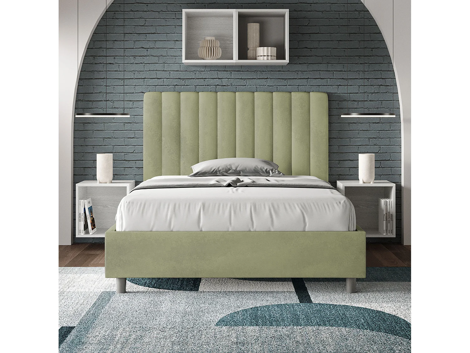 Lit 1 place et demi sans sommier rembourré 120x200 microfibre vert Agueda