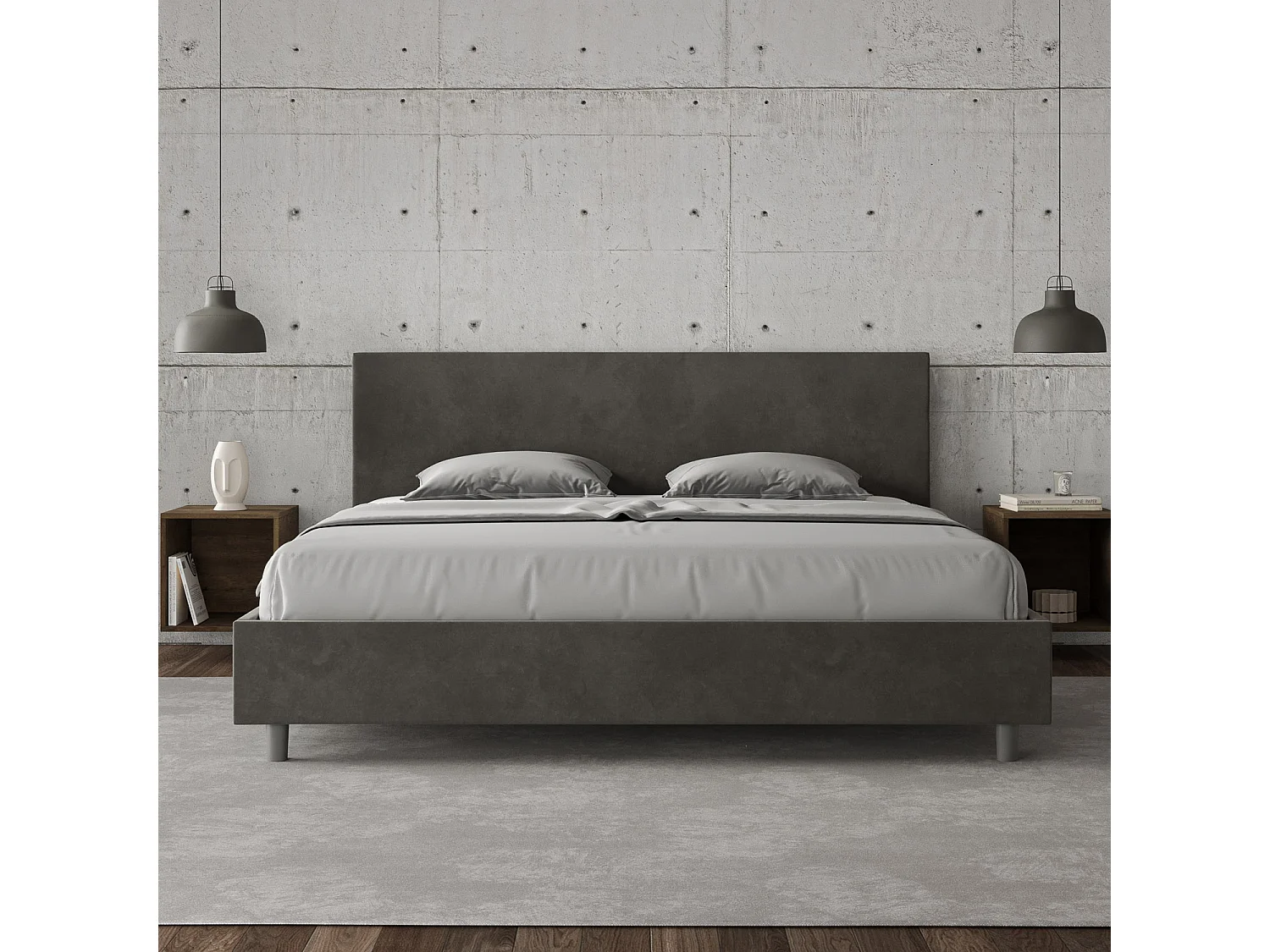 Letto con rete imbottito 180x200 microfibra grigio Adele