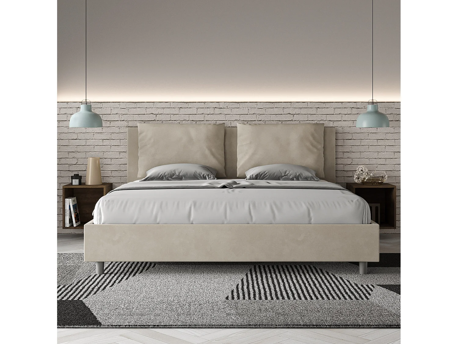 Lit avec sommier rembourré 180x190 microfibre sable Antea