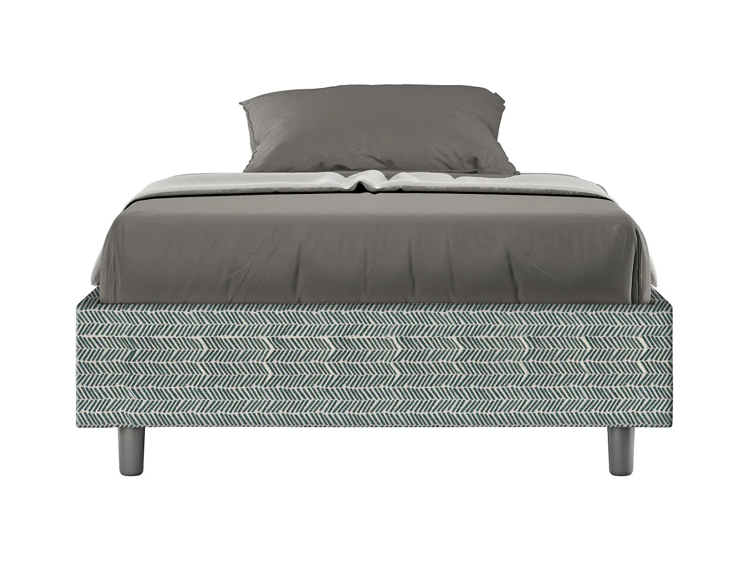 Cadre de lit 1 place et demi avec sommier rembourré 120x190 tissu Aragona 7 bleu clair Azelia