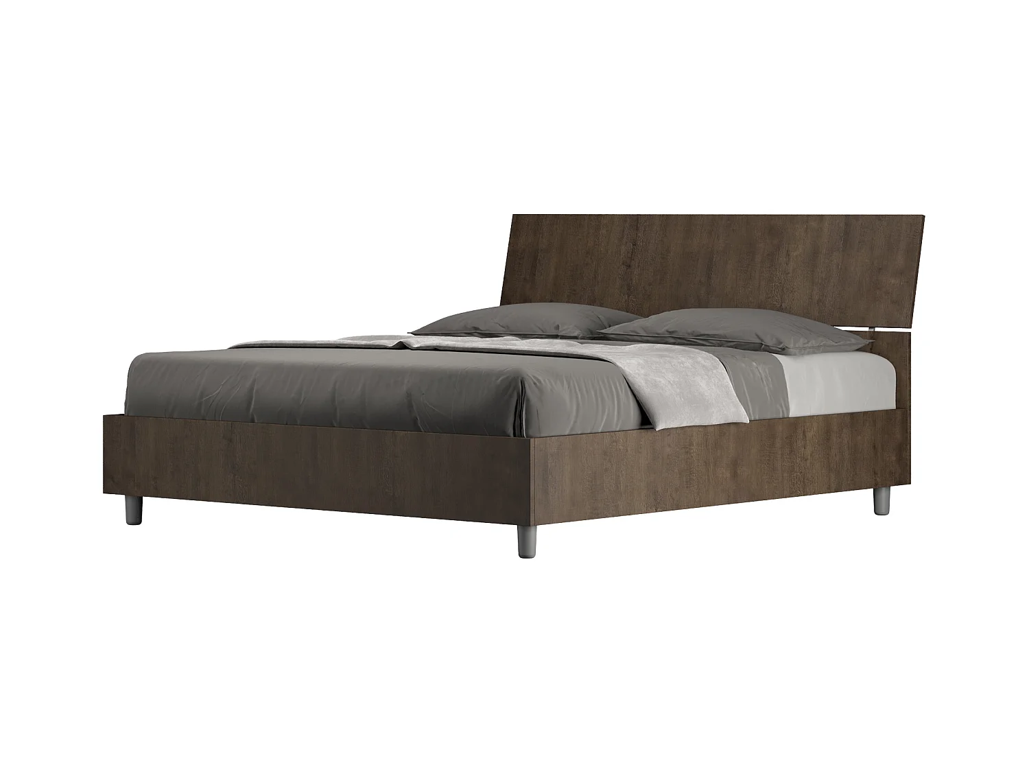 Lit sans sommier 160x200 tête de lit inclinée noyer Demas