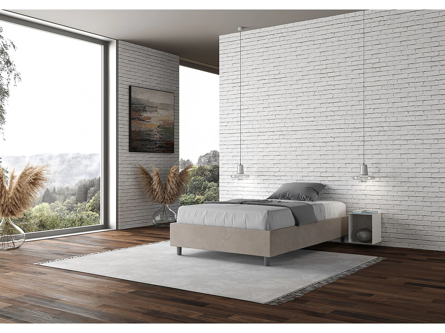 Cama sommier con base acolchada 120x190 en microfibra Azelia arena