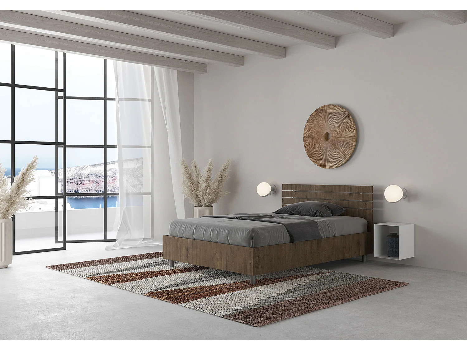 Bett mit Lattenrost 120x200, geradem Kopfteil mit Lattenrost aus Ankel-Nussbaum