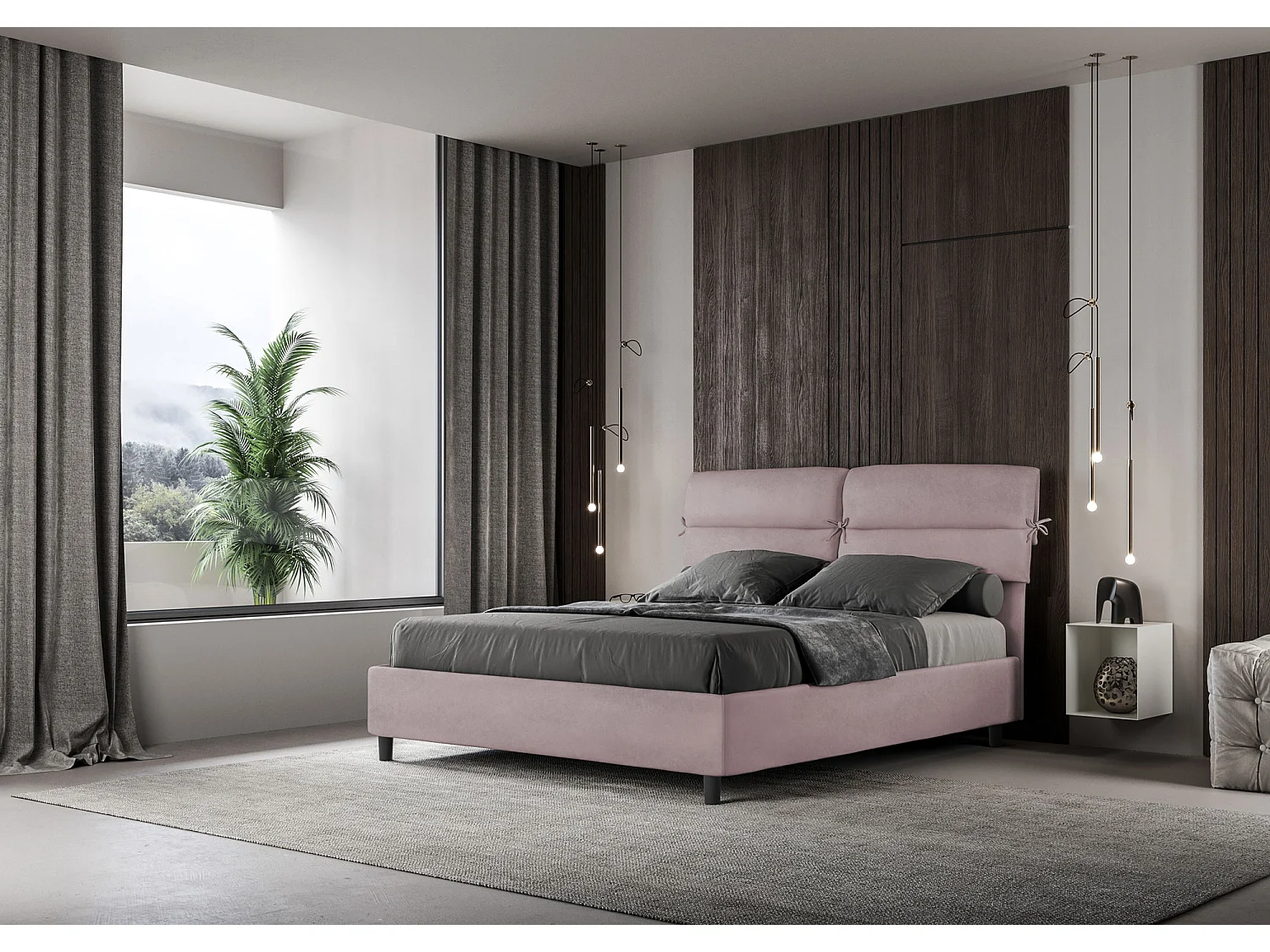 Letto con rete imbottito 160x200 microfibra glicine Nandy