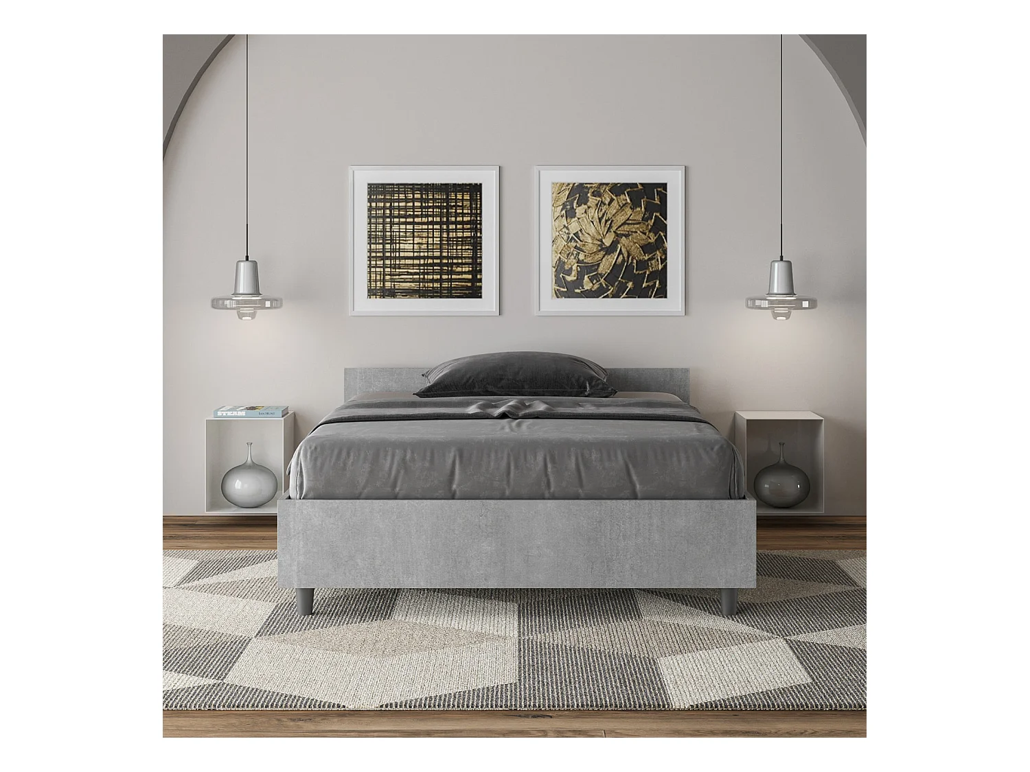 Lit 1 place et demi sans sommier 120x200 gris béton Nuamo