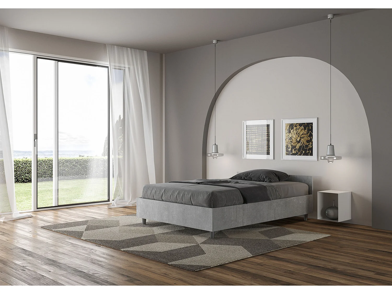 Letto una piazza e mezza senza rete 120x200 cemento Nuamo