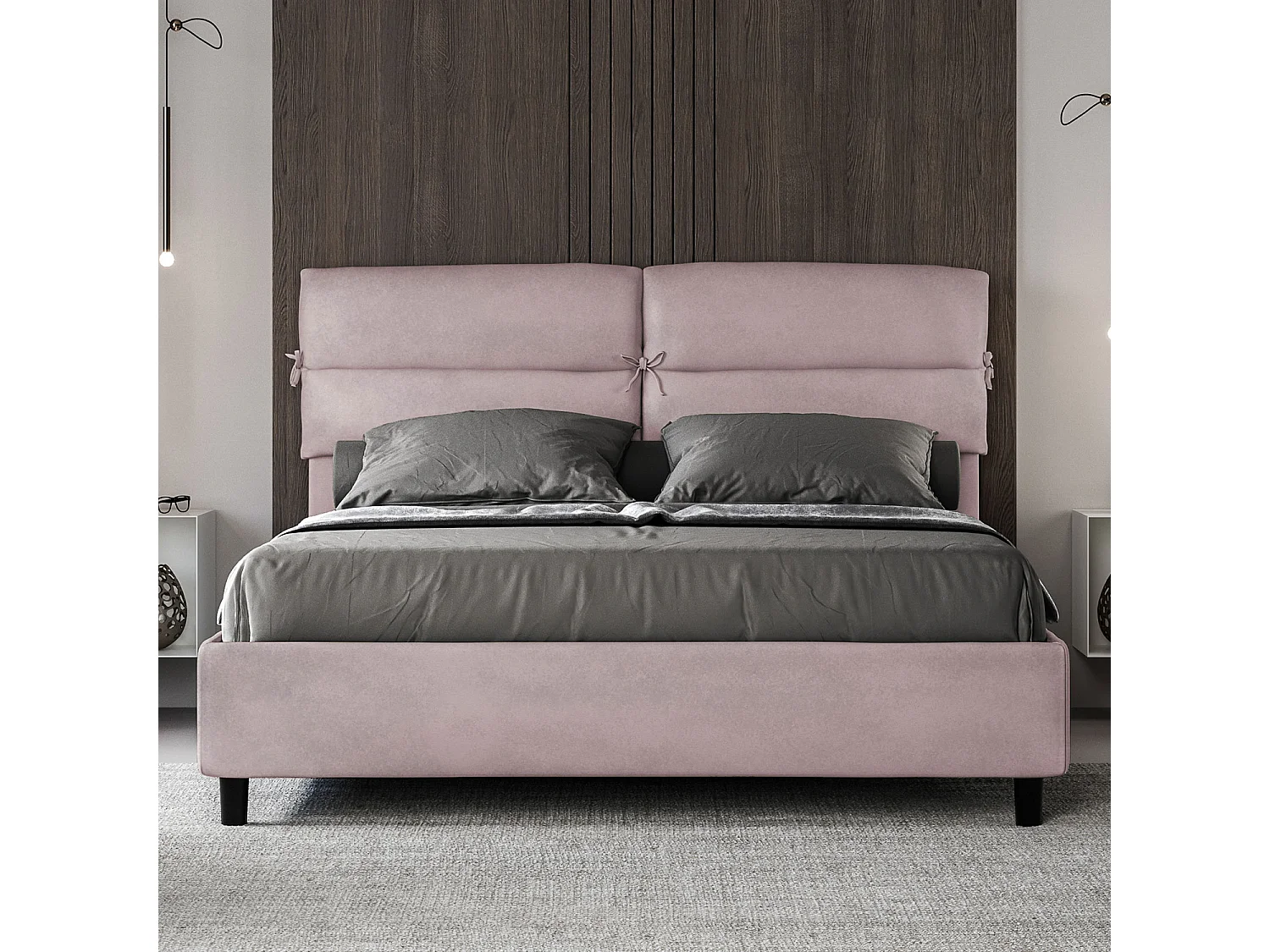 Lit avec sommier rembourré 160x210 microfibre lilas Nandy