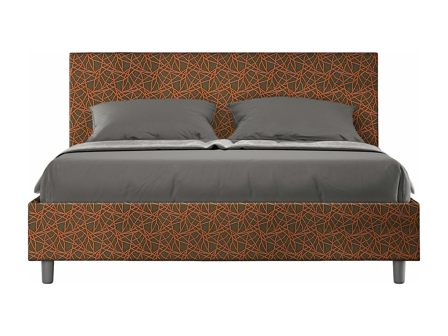 Cama con somier acolchado 160x210 en tela Era 04 naranja Adele