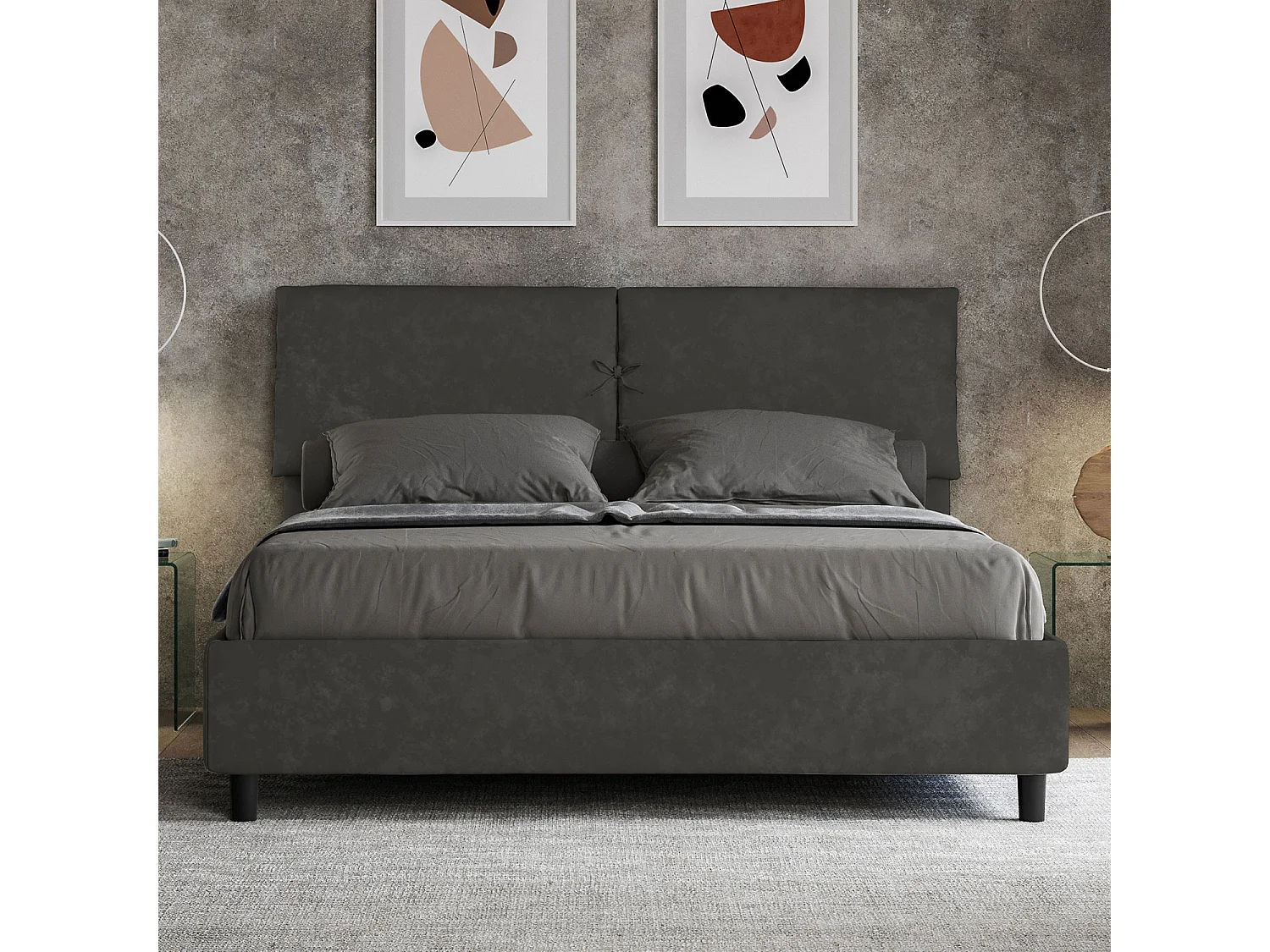 Letto senza rete imbottito 160x210 microfibra grigio Mados