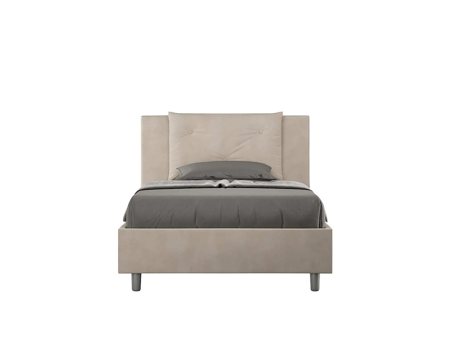 Letto una piazza e mezza con rete imbottito 120x210 microfibra sabbia Appia