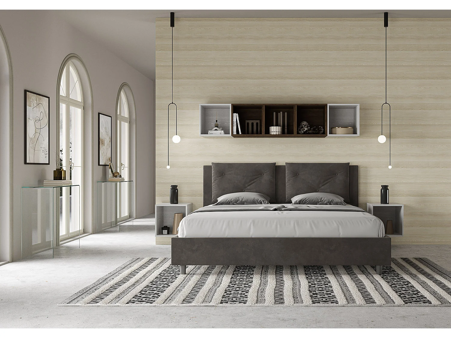 Lit sans sommier rembourré 180x210 microfibre gris Appia