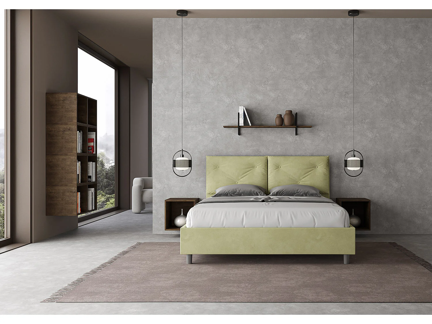 Letto senza rete imbottito 160x190 microfibra tè verde Appia