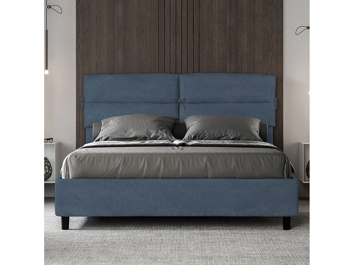 Lit sans sommier rembourré 160x210 microfibre bleu Nandy