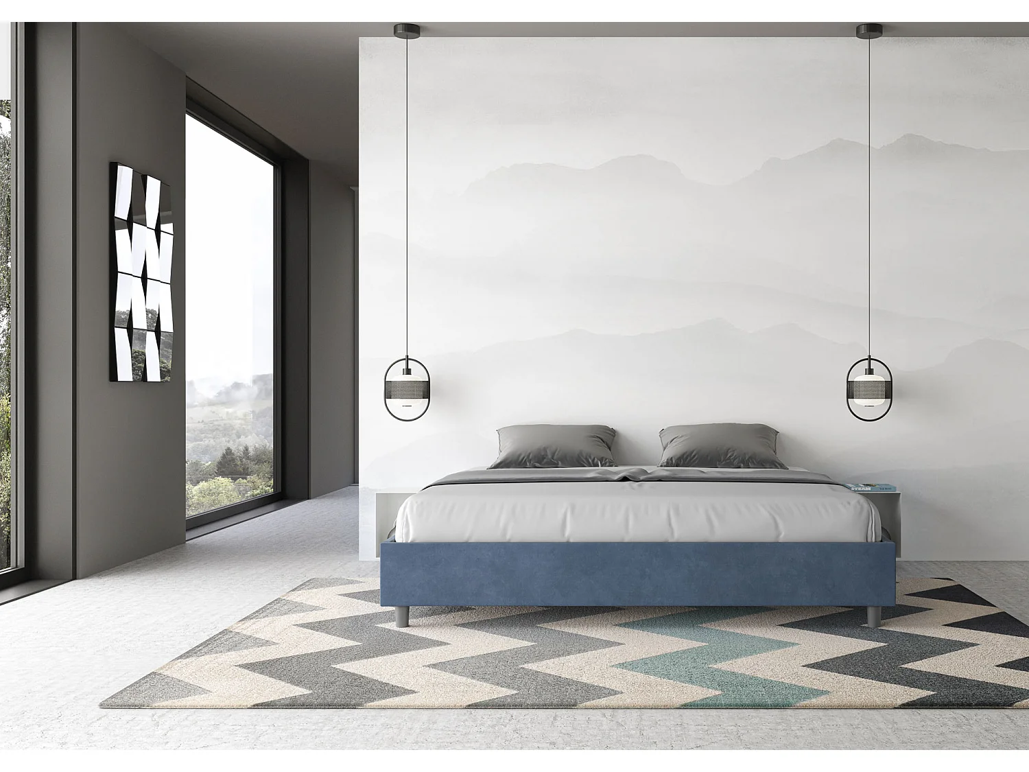 Gestoffeerd Bed 180x210 met lattenbodem microvezel blauw Azelia