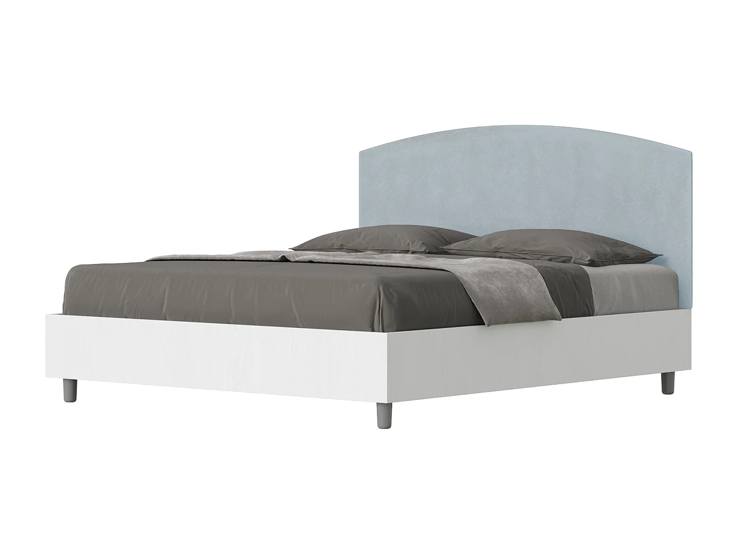 Bed 160x200 zonder lattenbodem bedframe eiken wit hoofdeinde microvezel lichtblauw Antilia