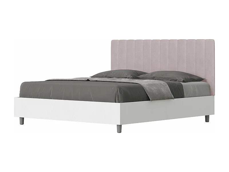Cama sin somier 160x200 estructura fresno blanco con cabecero Kaia melamina/microfibra glicina