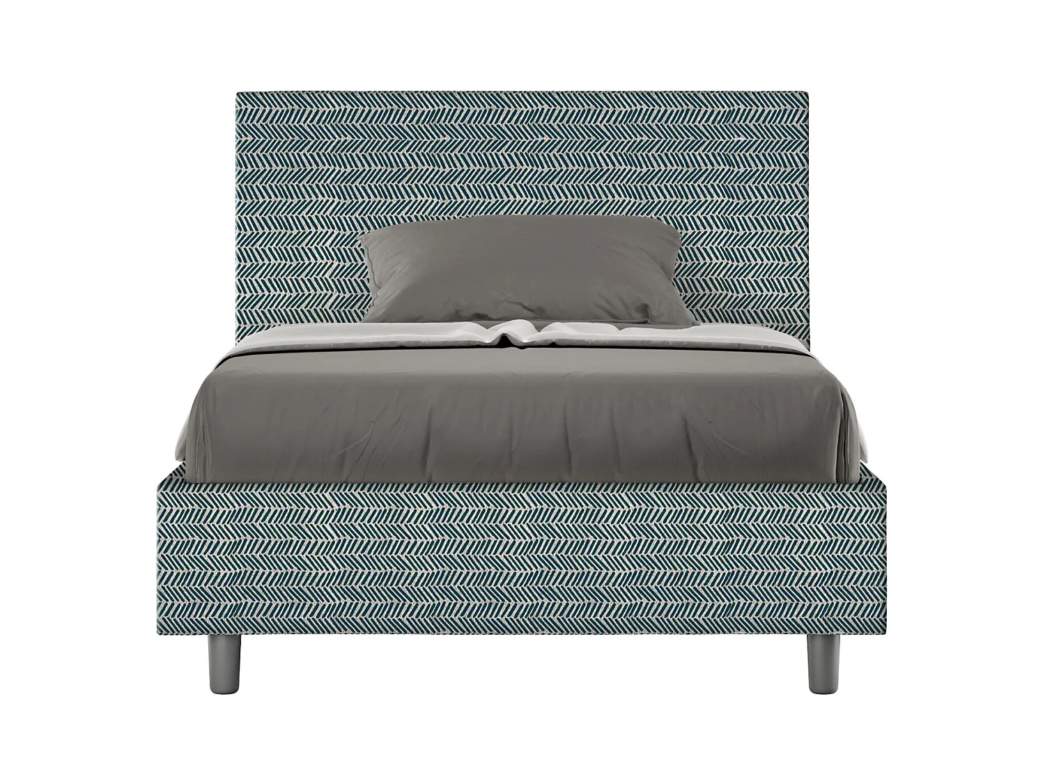 Lit 1 place et demi avec sommier rembourré 120x190 tissu Aragona 8 bleu Adele
