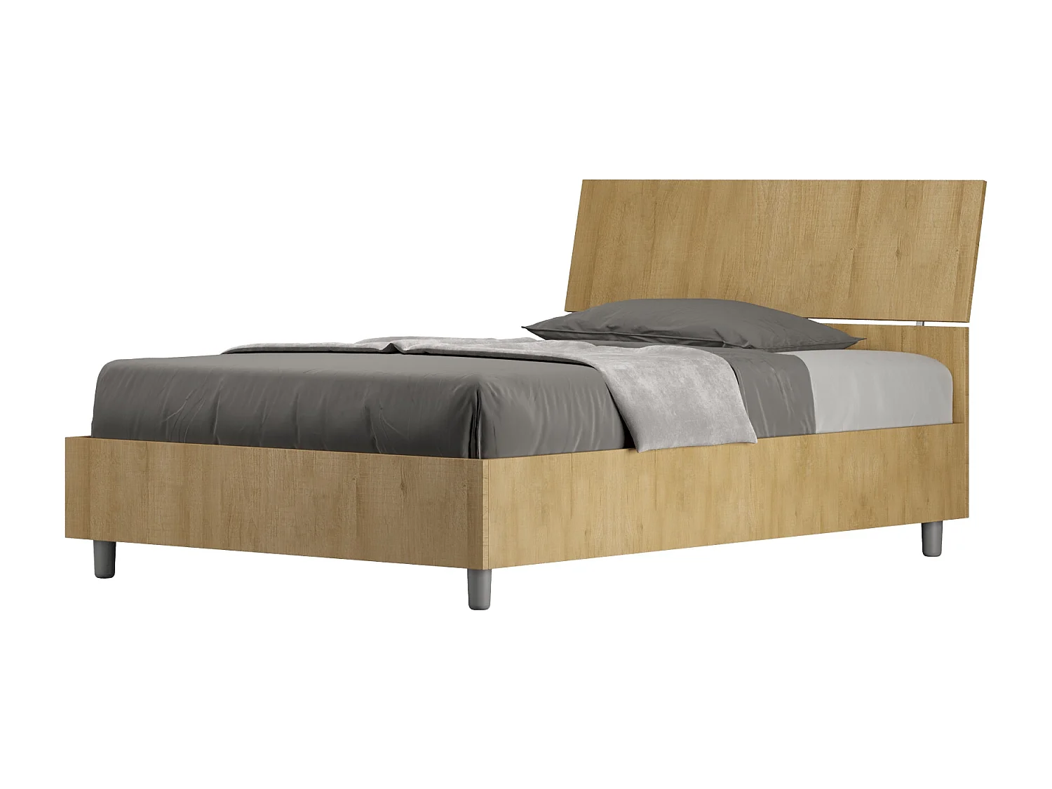 Lit 1 place et demi avec sommier 120x200 tête de lit inclinée chêne nature Demas