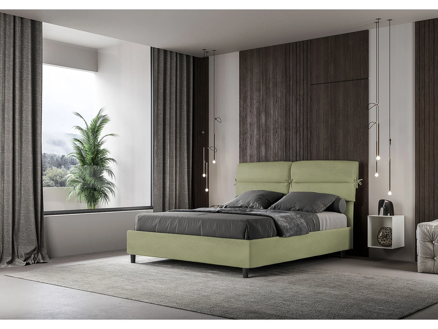 Lit sans sommier rembourré 160x210 microfibre vert Nandy