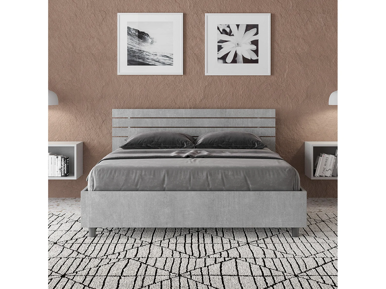 Łóżko wyposażone w stelaż z listwami 140x200 Prosty zagłówek z listwami cementu Ankel