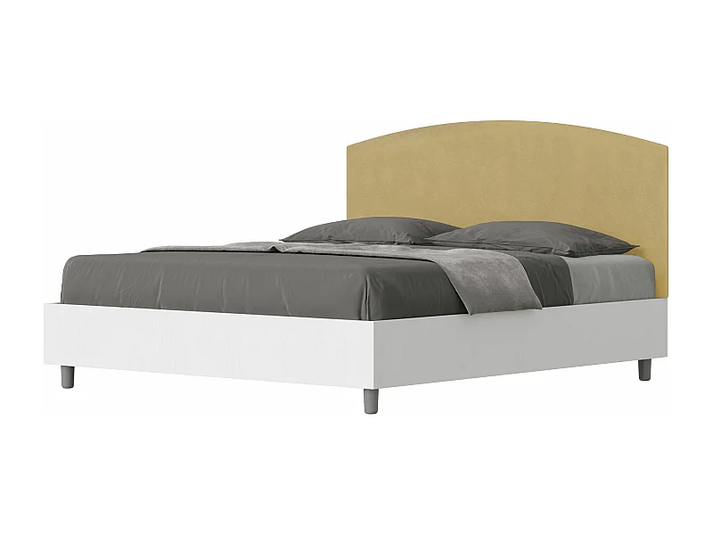Letto con rete 160x190 struttura bianco frassino testata Nobilitato/Microfibra ocra Antilia