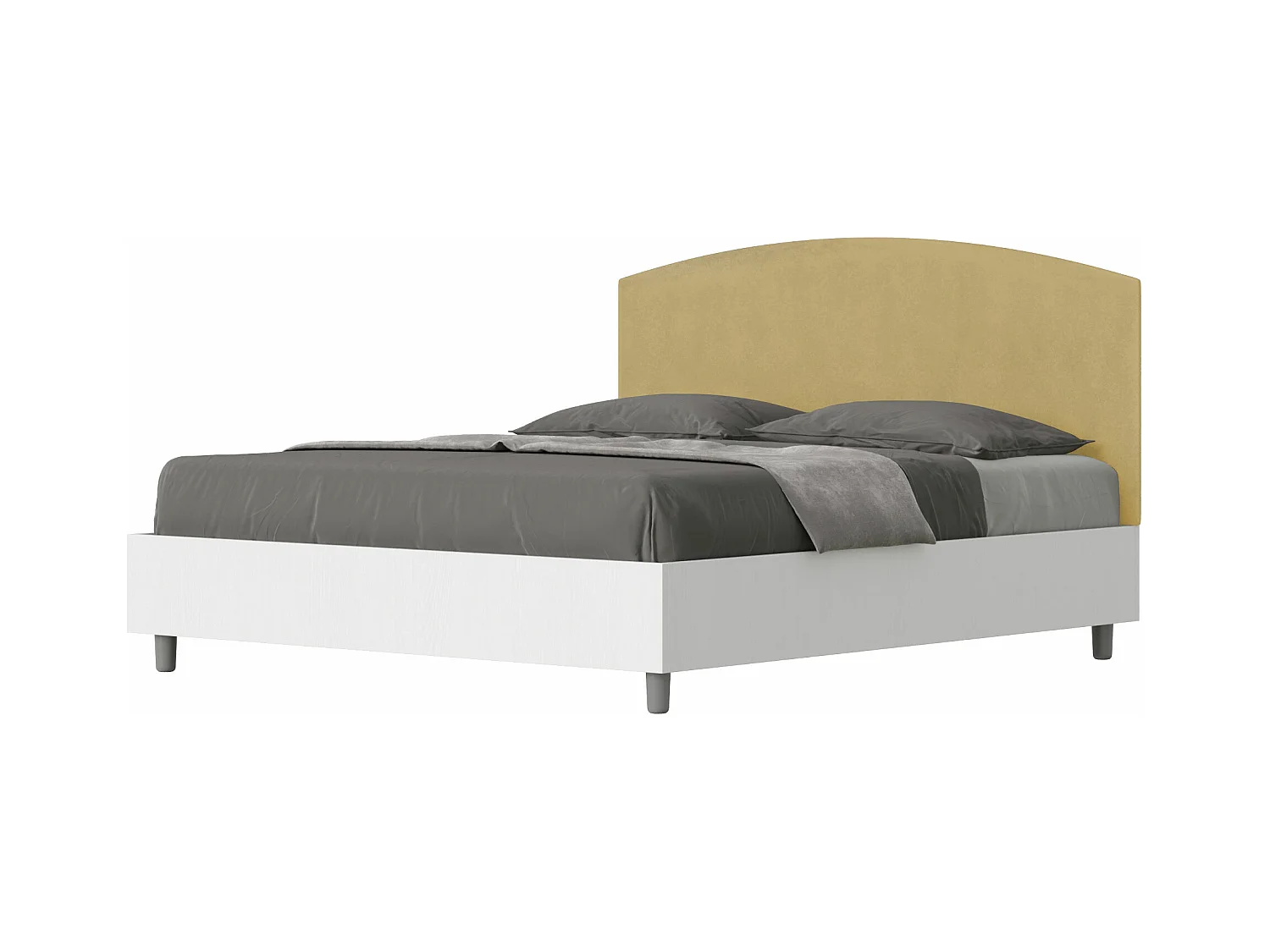 Lit avec sommier 160x190 structure frêne blanc tête de lit microfibre ocre Antilia