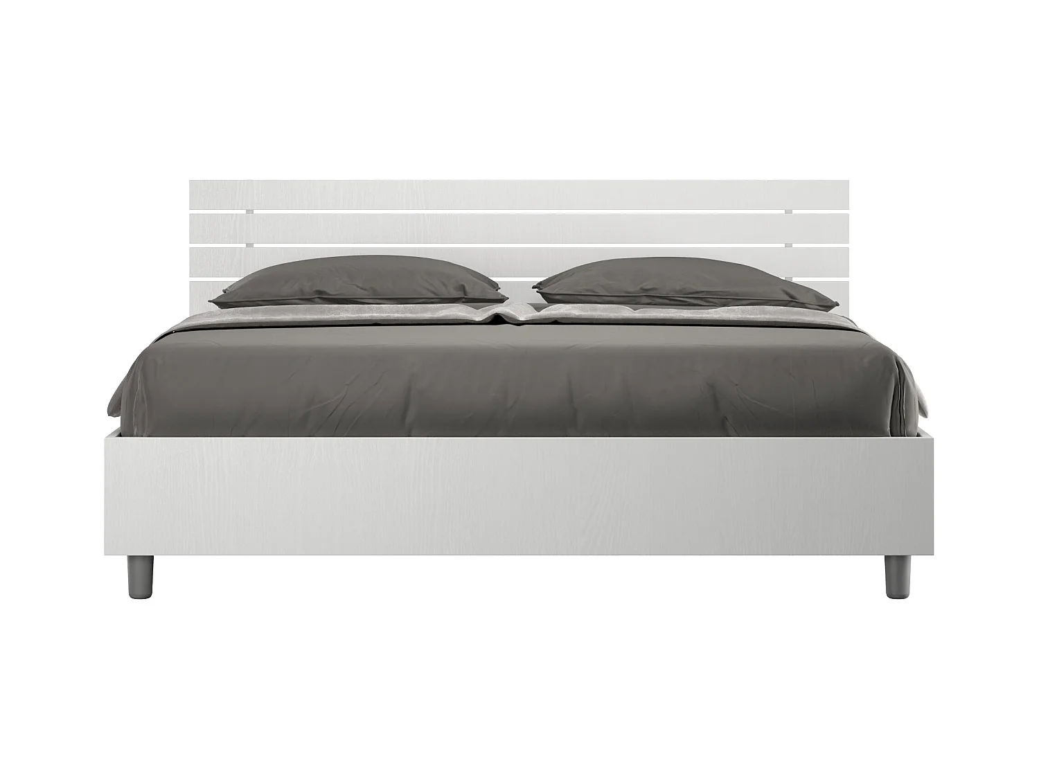 Lit sans sommier 160x200 tête de lit inclinée avec des lames frêne blanc Ankel
