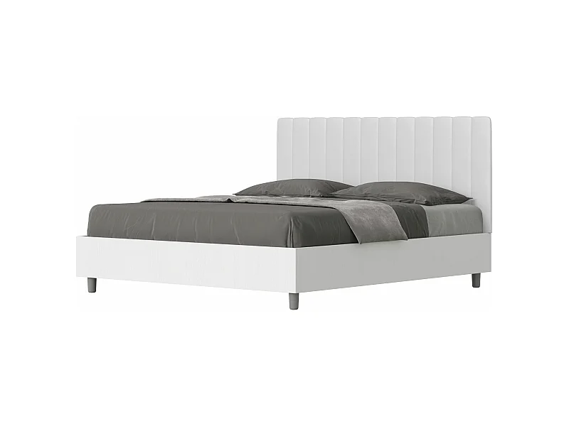 Letto con rete 160x190 struttura bianco frassino testata Nobilitato/Similpelle bianco Kaia