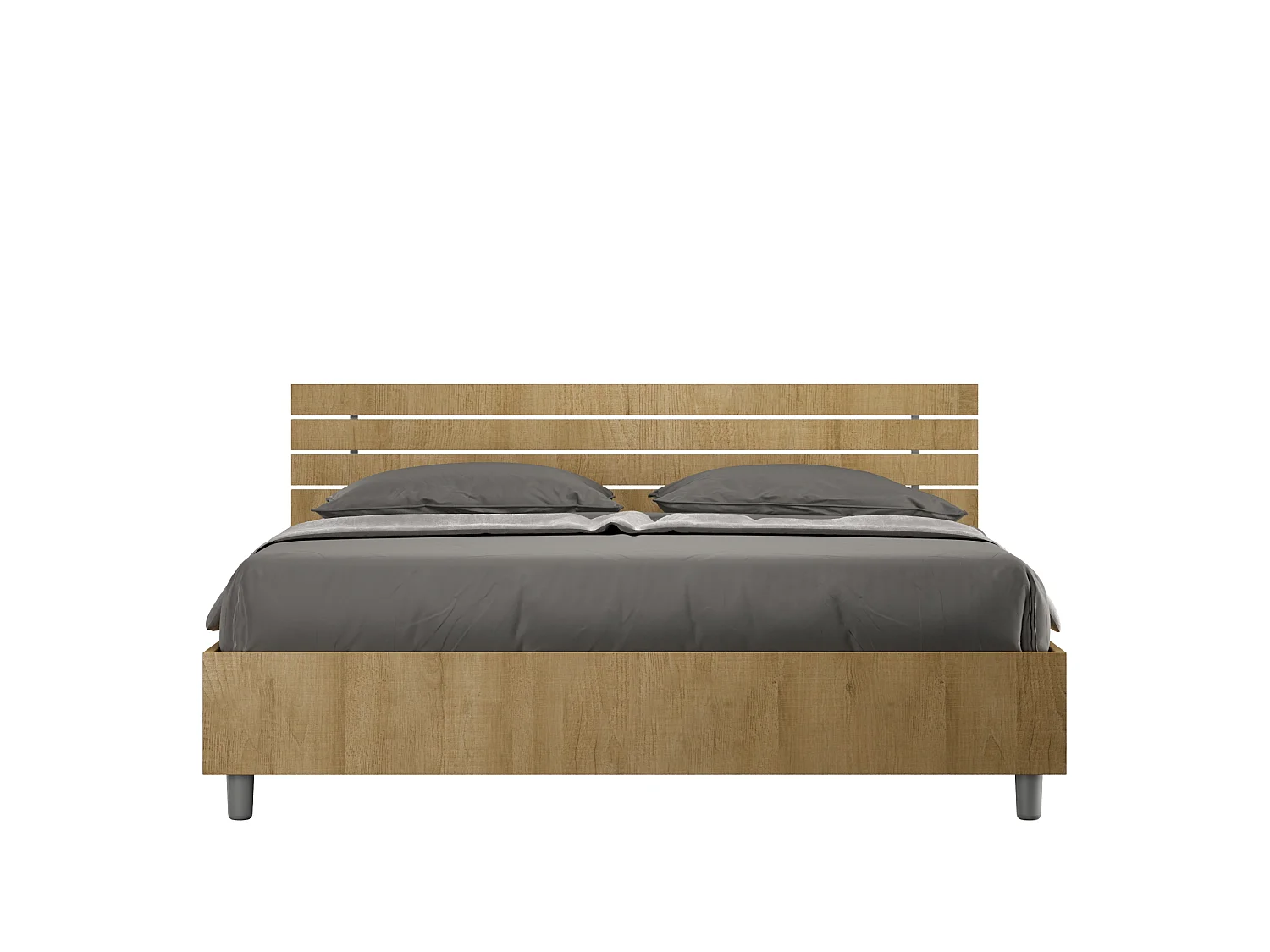 Lit avec sommier 160x200 tête de lit droite avec des lames chêne nature Ankel
