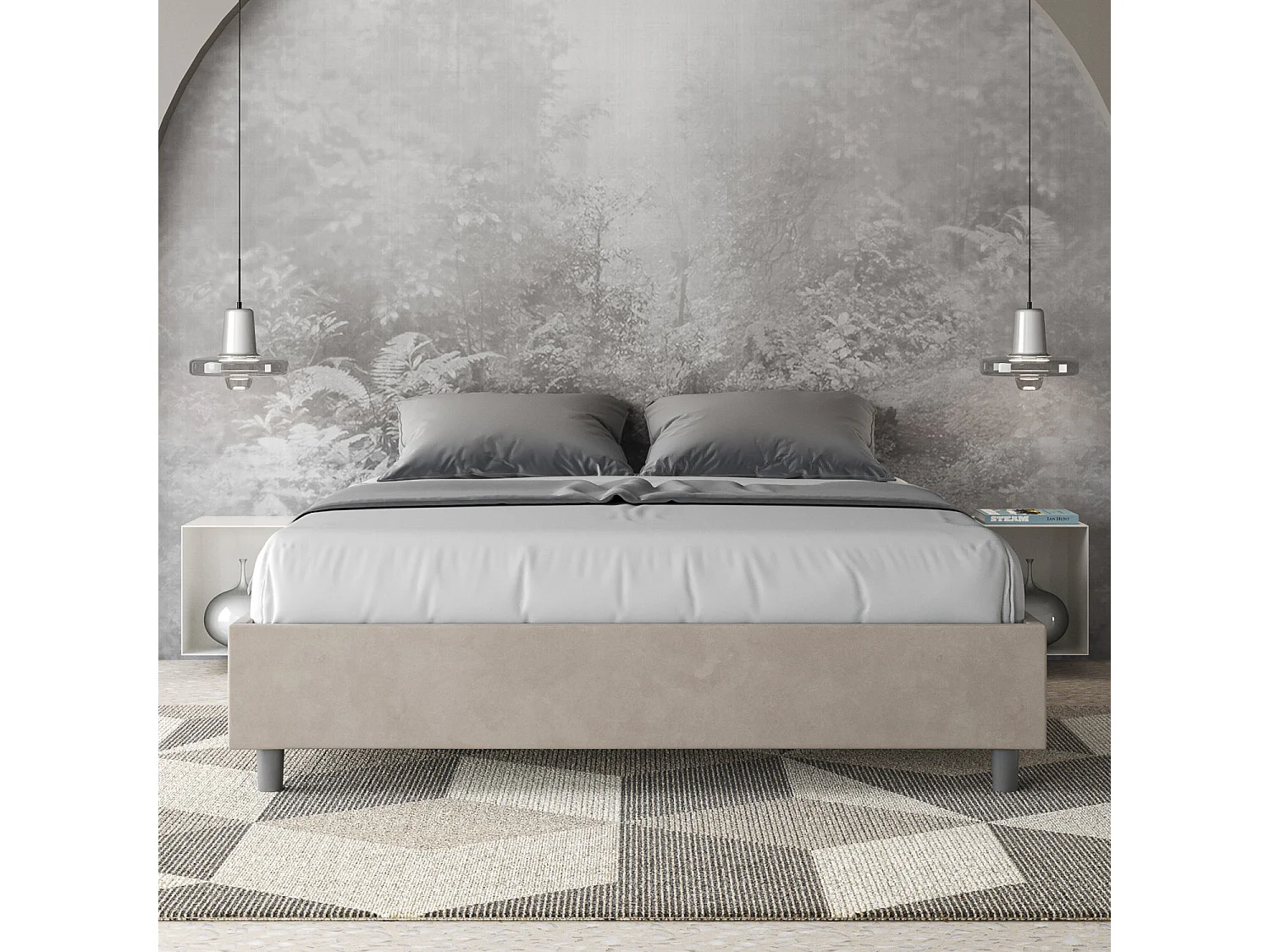 Lit avec sommier rembourré 160x190 microfibre sable Azelia