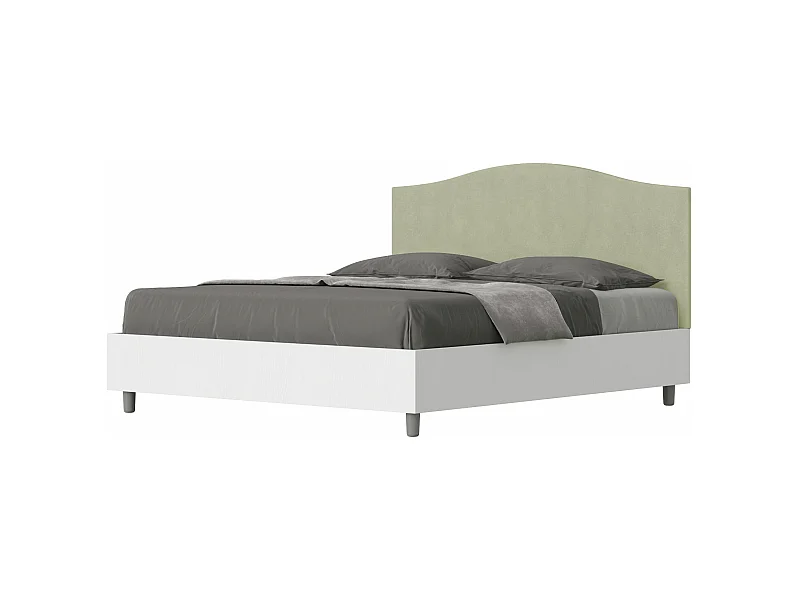 Lit avec sommier 160x190 structure frêne blanc tête de lit microfibre vert Grace